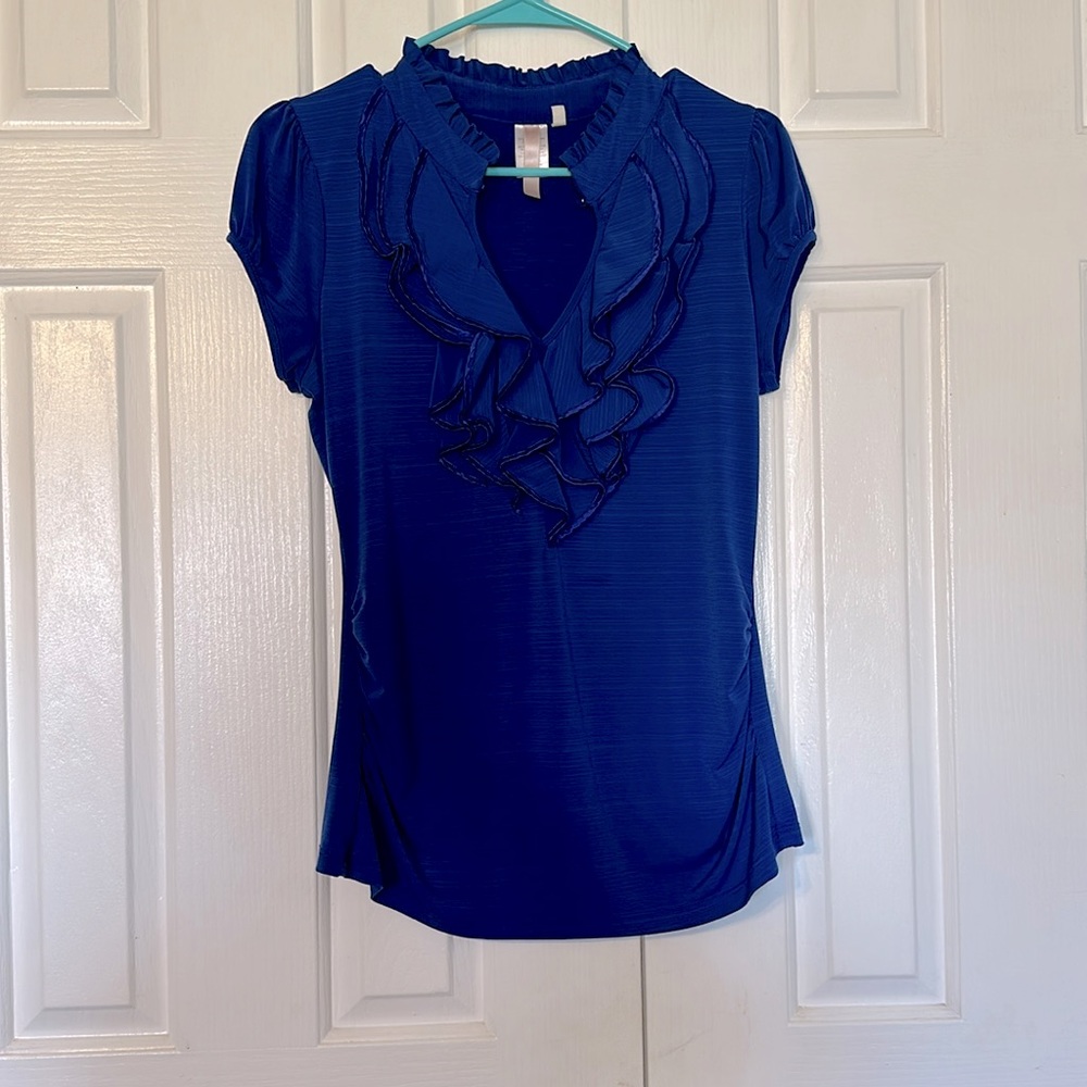 Large Royal Blue Ruffle Business Casual Blouse